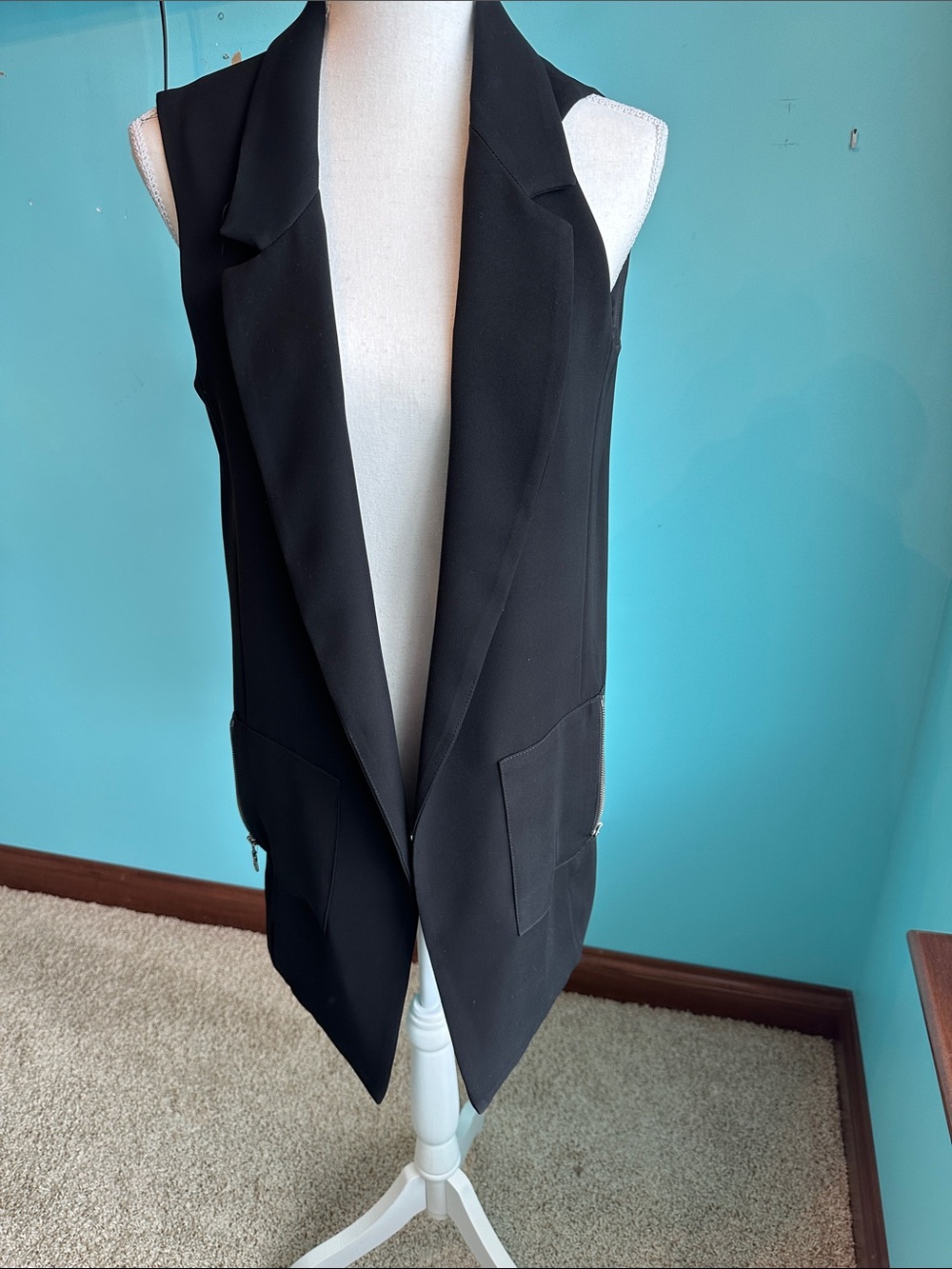 DREW Black Sleeveless Longline Vest Blazer